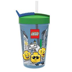 Foto van Lego - set van 2 - drinkfles iconic boy met rietje 0.5 l, blauw - lego