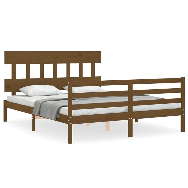 Foto van The living store massief grenenhouten bedframe - honingbruin - 205.5 x 165.5 x 81 cm - geschikte matras- 160 x 200 cm -