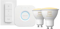 Foto van Philips hue white ambiance starter pack gu10 met 2 lampen, dimmer + bridge