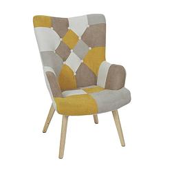 Foto van 4goodz lund patchwork fauteuil armleuning - geel grijs