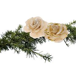 Foto van 2x stuks kerstboom decoratie bloemen rozen goud op clip 9 cm - kersthangers