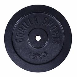 Foto van Gorilla sports gewichtsschijf zwart - halterschijf - 15 kg - gietijzer - 30 mm