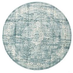 Foto van Vloerkleed rond vintage 140cm wit donkerblauw perzisch oosters tapijt