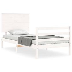 Foto van The living store bedframe wit - massief grenenhout - 205.5 x 95.5 x 82.5 cm - geschikt voor 90 x 200 cm matras -