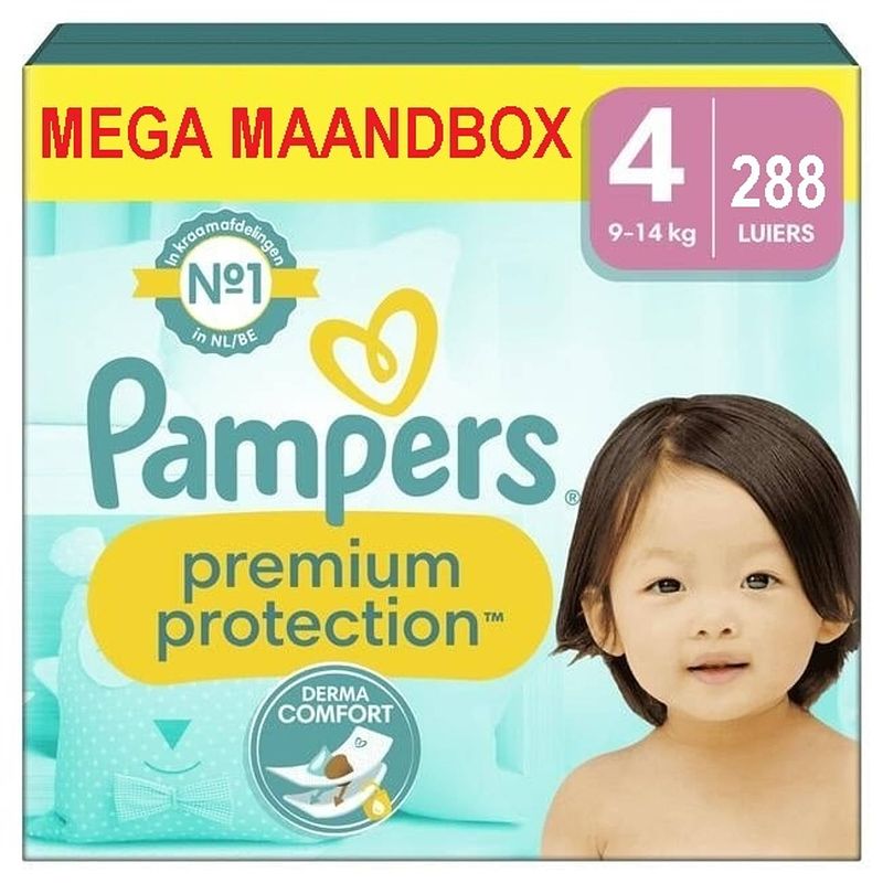 Foto van Pampers - premium protection - maat 4 - mega maandbox - 288 luiers - 9/14 kg