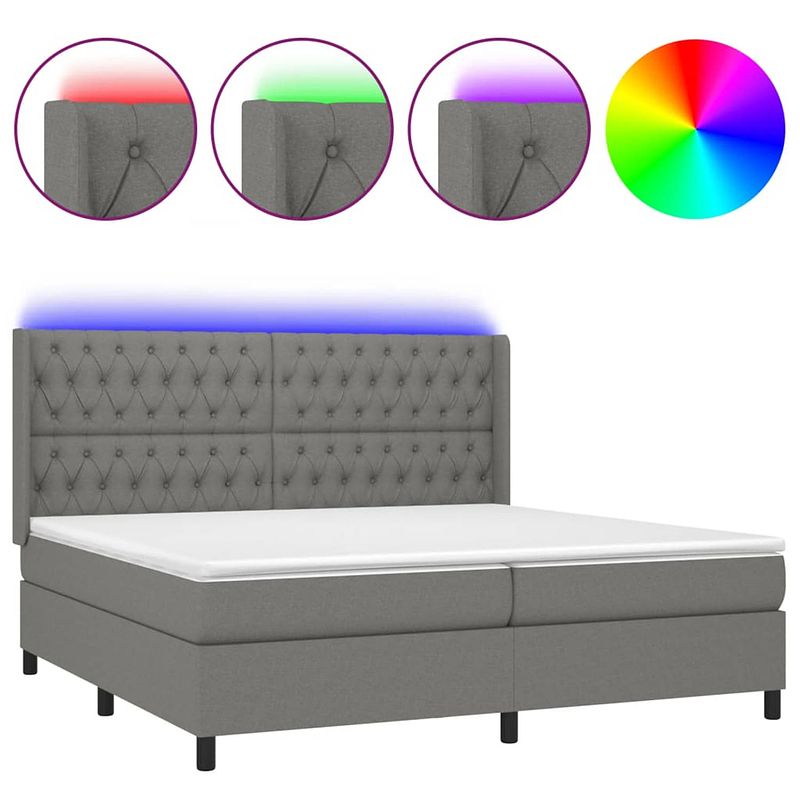 Foto van The living store boxspring donkergrijs bed 203x203x118/128 - led en pocketvering matras