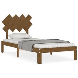 Foto van The living store massief grenenhouten bedframe - honingbruin - 203.5 x 93.5 x 81 cm - multiplex lattenbodem