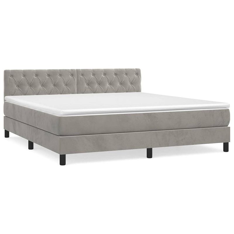 Foto van The living store boxspring met matras fluweel lichtgrijs 160x200 cm - bed