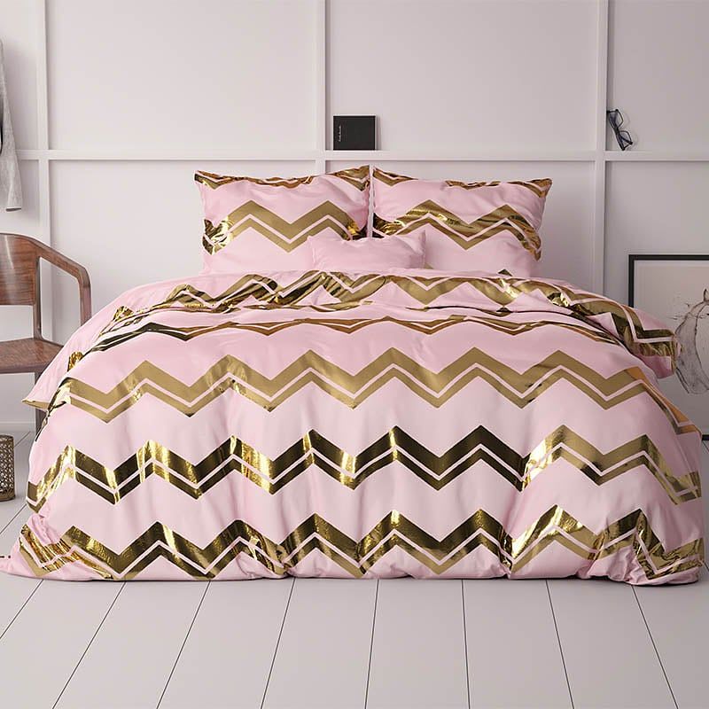 Foto van Dekbedovertrek glamour wave - lits-jumeaux (240x220 cm) - roze microvezel - dessin: patroon, luxe - sleeptime - dekbed-discounter.nl