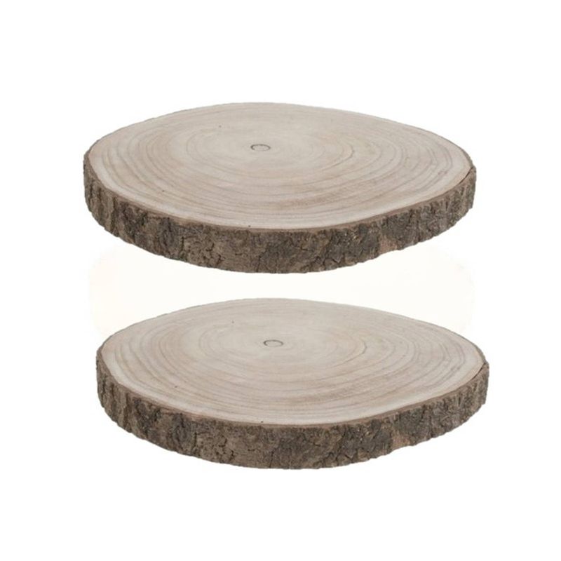 Foto van 2x stuks woondecoratie houten boomschijf plateaus 40 x 4 cm - kaarsenplateaus