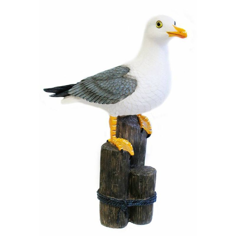 Foto van Decoratie tuin/huis beeldje vogel - zeemeeuw - polystone - h33 cm - maritiem - tuinbeelden