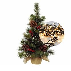 Foto van Mini kerstboom 45 cm - met kerstverlichting warm wit 300 cm - 40 leds - kunstkerstboom