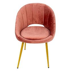 Foto van Clayre & eef eetkamerstoel 58*65*85 cm roze ijzer textiel stoel eettafelstoel keukenstoel roze stoel eettafelstoel