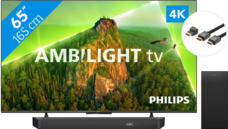 Foto van Philips 65pus8108 - ambilight (2023) + soundbar + hdmi kabel