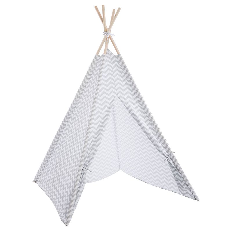 Foto van Gebor - speeltipi - kinder tipi - speeltent - kinder wigwam - grijs - wit - tipi om in te spelen - hout -