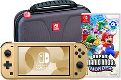 Foto van Nintendo switch lite zelda edition + super mario bros. wonder + beschermhoes