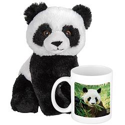Foto van Cadeauset kind - panda knuffel 19 cm en drinkbeker/mol panda 300 ml - knuffeldier