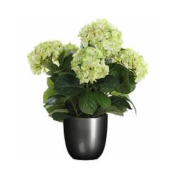 Foto van Hortensia kunstplant/kunstbloemen 45 cm - groen - in pot titanium grijs - kunstplanten