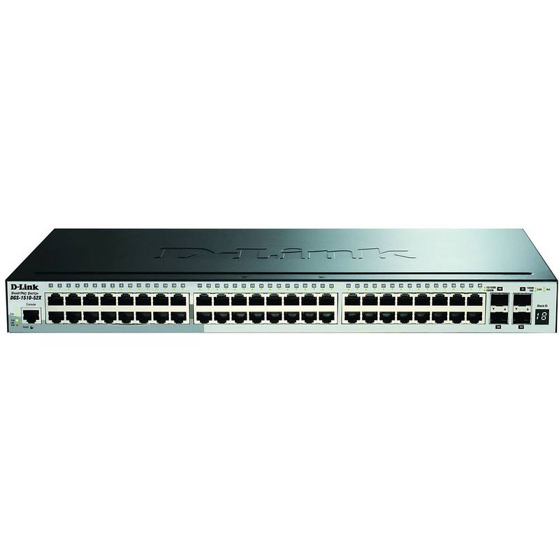 Foto van D-link dgs-1510-52x/e netwerk switch rj45/sfp+ 48 + 4 poorten 176 gbit/s