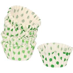 Foto van 90x mini muffin en cupcake vormpjes groen papier 4 x 4 x 2 cm - muffinvormen / cupcakevormen