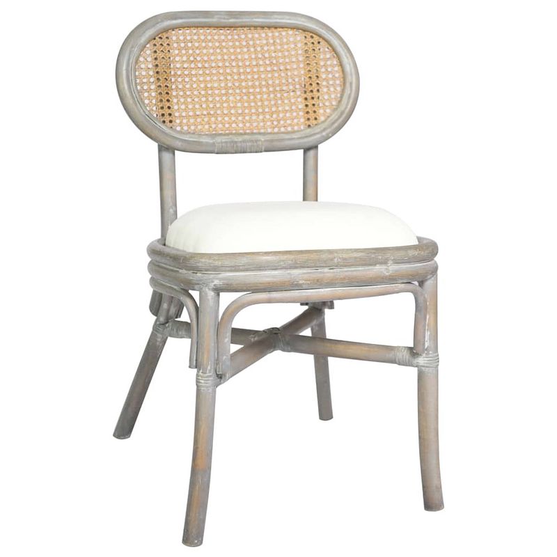 Foto van The living store eetkamerstoelen - rattan - ergonomisch ontworpen - crèmewit kussen - grijs - 46x53x83 cm