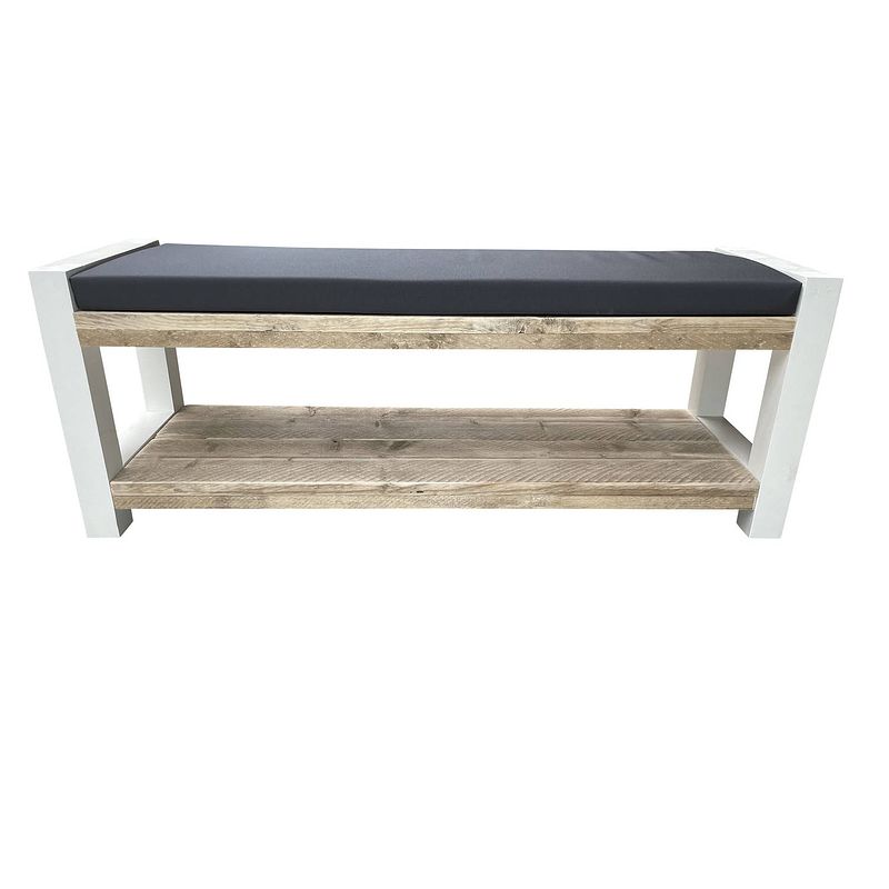 Foto van Wood4you - tuinbank - london - 120lx40hx38d cm wit - incl antraciet kussen