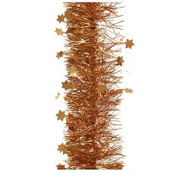 Foto van 1x stuks lametta kerstslingers met sterretjes cognac bruin (amber) 270 x 10 cm - kerstslingers