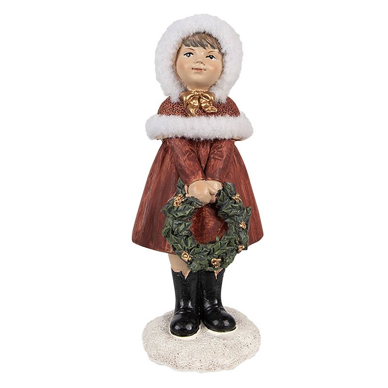 Foto van Clayre & eef beeld kind 13 cm rood polyresin kerstfiguren rood kerstfiguren