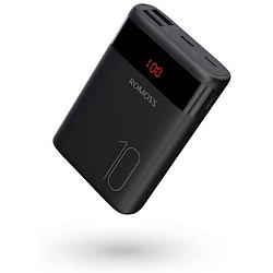 Foto van Romoss ares 10 powerbank 10000 mah fast charge li-ion zwart statusweergave