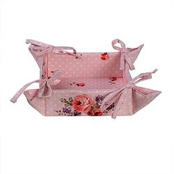 Foto van Haes deco - broodmand - 35x35x8 cm - 100% katoen - dotty rose