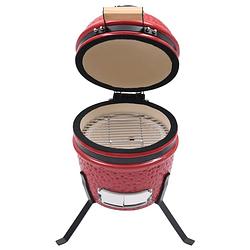 Foto van The living store kamado grill - mini keramische barbecue 26.5 cm - geglazuurd keramiek - ingebouwde thermometer - rood