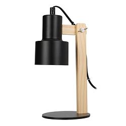 Foto van Home & styling tafellamp/bureaulampje design light - hout/metaal - zwart - h32 cm - leeslamp - bureaulampen