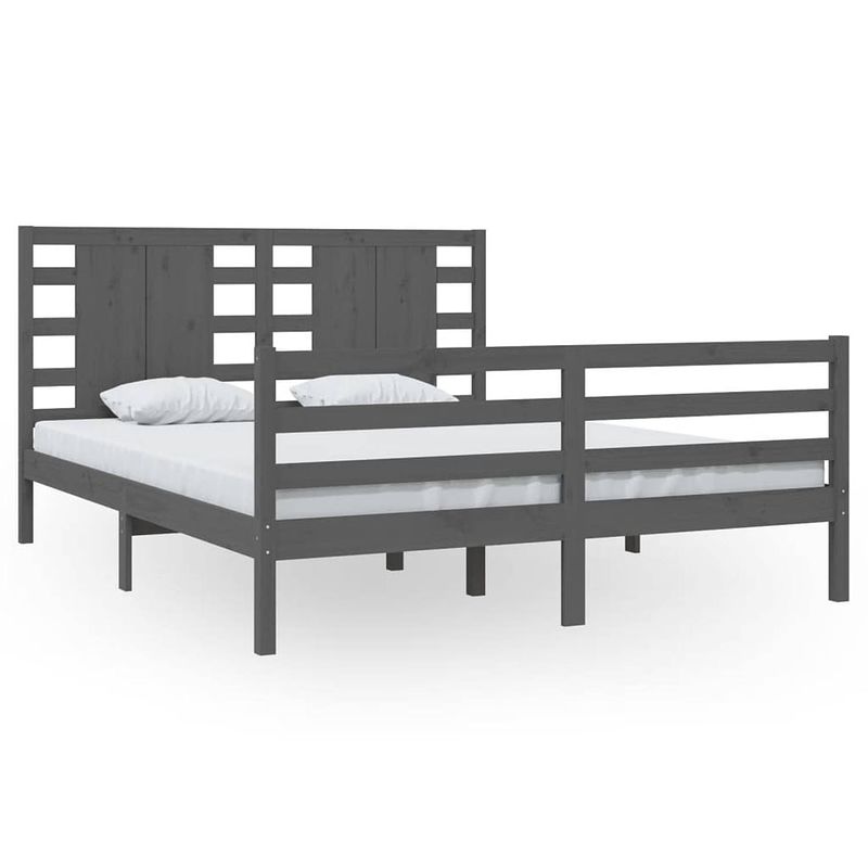 Foto van The living store houten bedframe - grijs - 160 x 200 cm - massief grenenhout