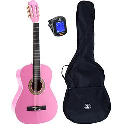 Foto van Lapaz 002 pi klassieke gitaar 3/4-formaat roze + gigbag + stemapparaat