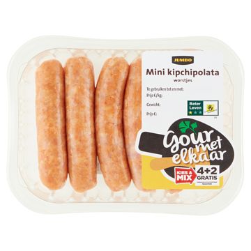 Foto van 4+2 gratis | jumbo mini kipchipolata worstjes 150g aanbieding bij jumbo