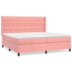 Foto van The living store boxspringbed - roze fluweel - 203 x 203 x 118/128 cm - pocketvering matras - middelharde ondersteuning