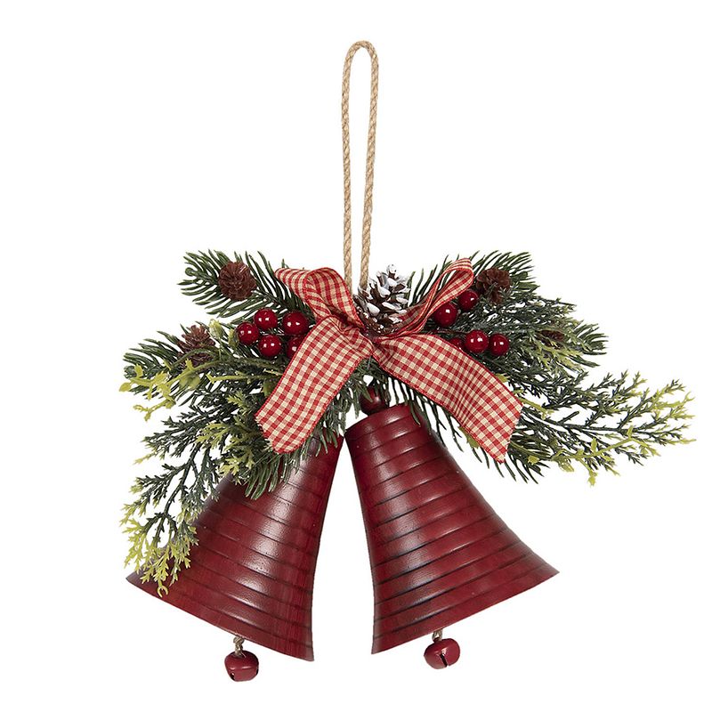 Foto van Haes deco - kersthanger bellen 23x8x18 cm - rood - kerstdecoratie, decoratie hanger, kerstboomversiering