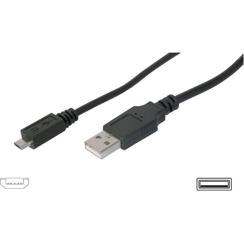 Foto van Digitus usb-kabel usb 2.0 usb-a stekker, usb-micro-b stekker 1.80 m zwart ak-300110-018-s