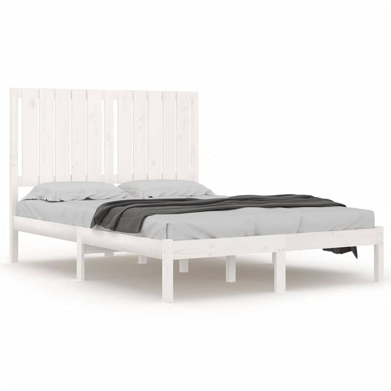 Foto van The living store bedframe grenenhout - 205.5 x 125.5 x 31 cm - wit