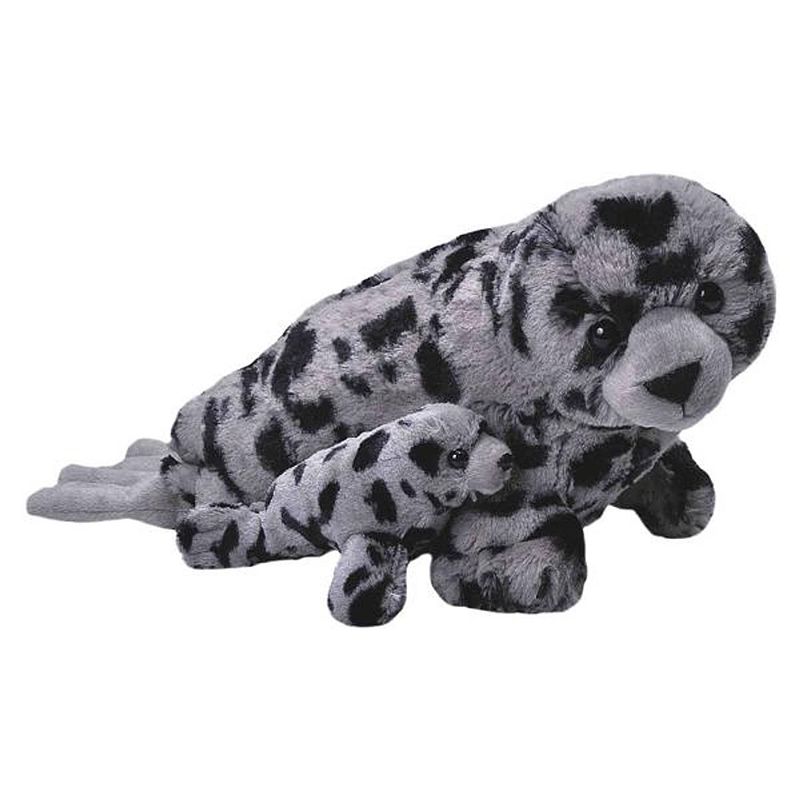 Foto van Wild republic knuffel zeehond 30 cm pluche grijs/zwart 2-delig