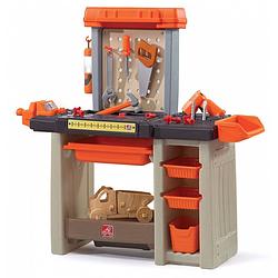 Foto van Step2 handyman workbench speelgoedwerkbank in oranje werkbank voor kinderen incl. 30-delige accessoire-set