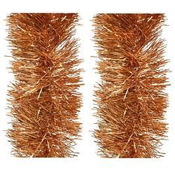 Foto van 2x stuks kerstboom slingers/lametta guirlandes cognac bruin (amber) 270 x 10 cm - kerstslingers