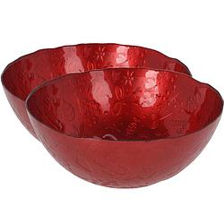 Foto van 2x stuks glazen decoratie schalen/fruitschalen rood rond d28 x h11,5 cm - fruitschalen