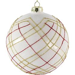 Foto van Tom kerstbal mazie 8 cm glas wit/goud/rood