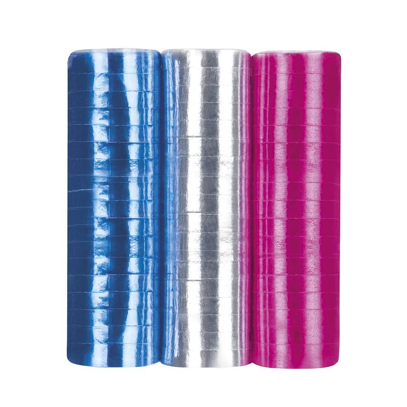 Foto van Boland serpentine metallic 3 rollen 400 cm zilver/blauw/roze