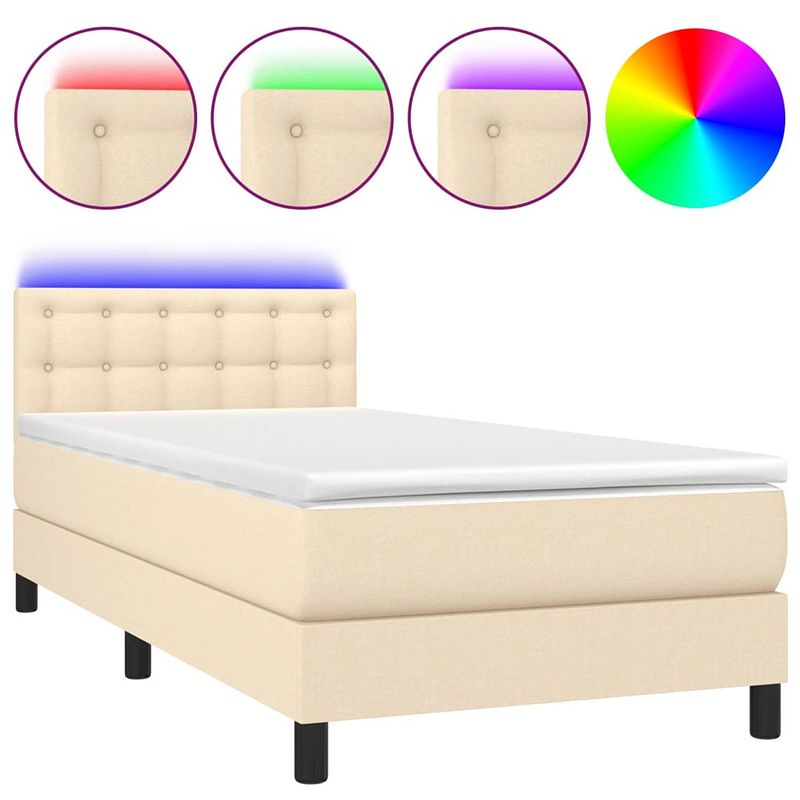 Foto van The living store boxspring bed - crème - 193 x 90 x 78/88 cm - verstelbaar hoofdbord - led verlichting - pocketvering