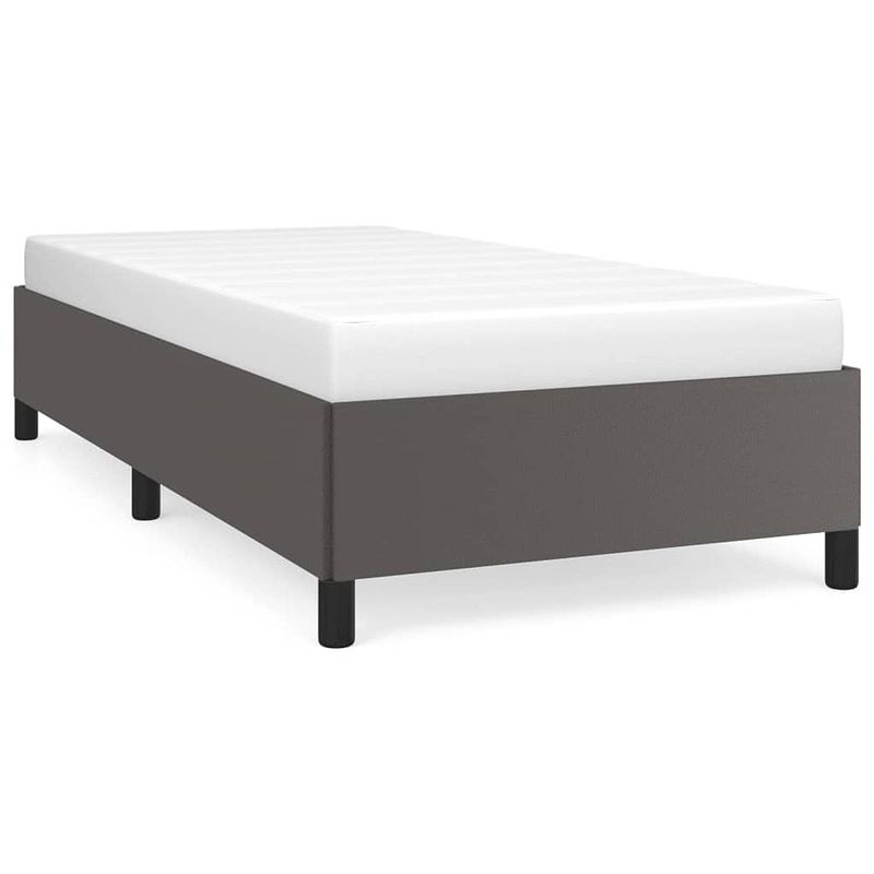 Foto van The living store bedframe - grijs kunstleer - 193 x 93 x 35 cm - multiplex lattenbodem