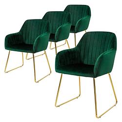 Foto van Ml-design eetkamerstoelen set van 4, fluwelen zitting, groen, woonkamerstoel met rugleuning en armleuningen, keukenstoel