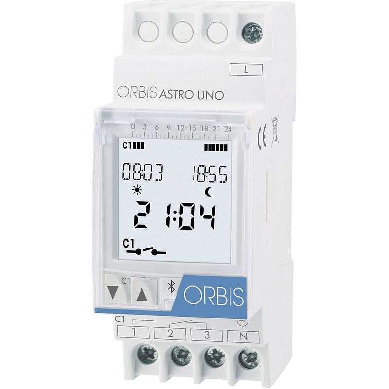 Foto van Orbis zeitschalttechnik astro uno schakelklok voor din-rails 230 v/ac 1x wisselcontact 16 a 250 v/ac astronomisch, dagprogramma, weekprogramma