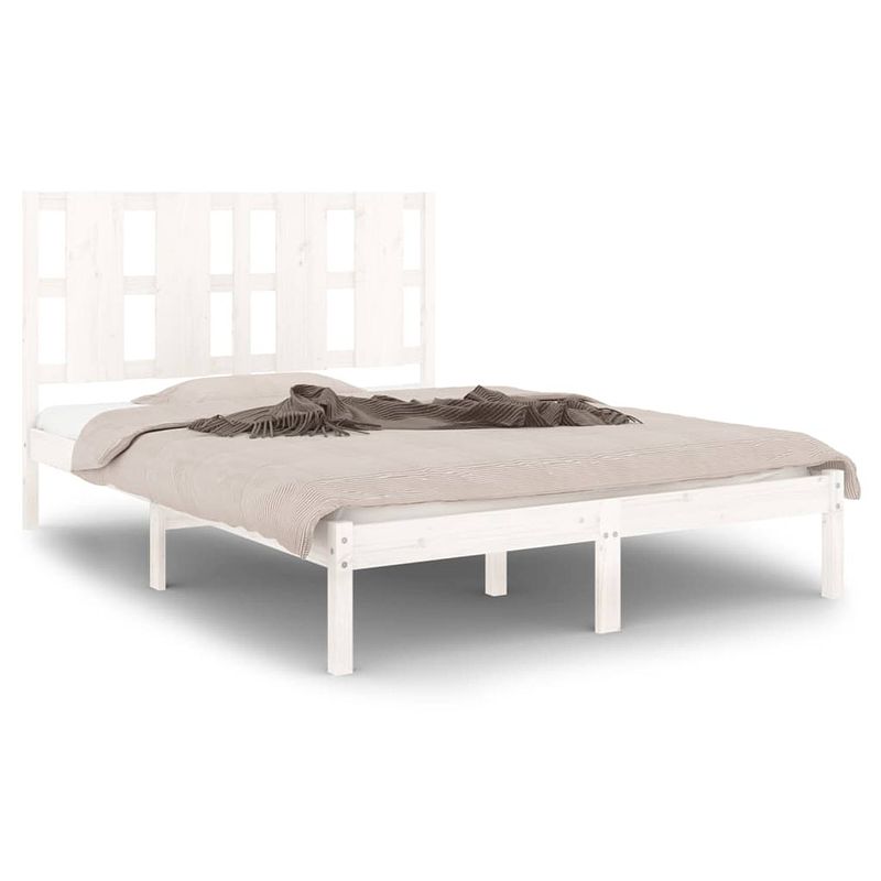 Foto van The living store houten bedframe - grenenhout - 205.5 x 125.5 x 100 cm - wit